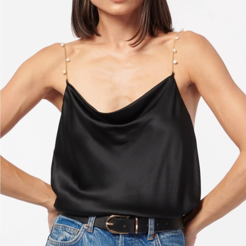 Cami NYC black silk tank with pearl straps